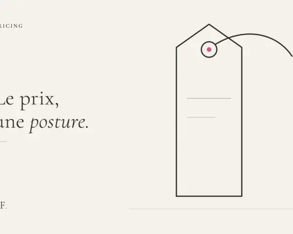 Le prix, une posture. Illustration d'une étiquette avec un point rose.