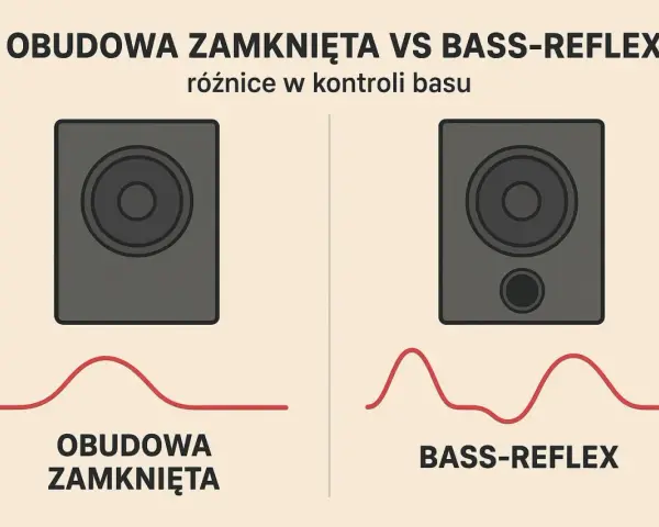 Porównanie obudowy zamkniętej i bass-reflex. Różnice w kontroli basu pokazane na wykresach.