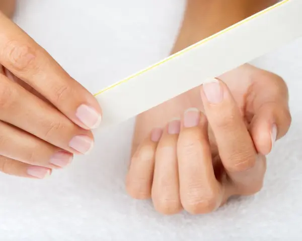 Une main lime délicatement ses ongles, comme un remède de grand-mère pour un ongle abîmé.