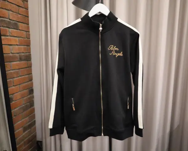 Czarna bluza Palm Angels z białymi lampasami i złotym haftem. Idealna na co dzień.