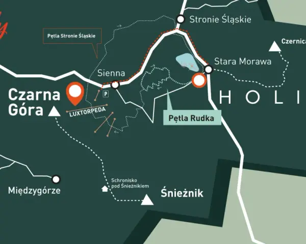 Mapa szlaku #PROJEKT zero nudy. Czarna Góra, Międzygórze, Śnieżnik, Stronie Śląskie.