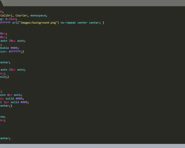 Kod CSS dla strony: body ma font-size 80%, font-family Calibri, Courier, monospace. #logo ma font-size 25px.