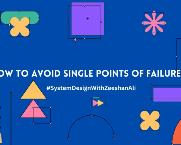 Colorful shapes illustrate "How to Avoid Single Points of Failure" in system design.