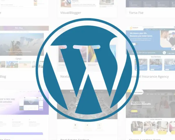 Le logo WordPress domine une mosaïque de maquettes de sites web, illustrant pourquoi utiliser WordPress pour créer des sites variés et professionnels.