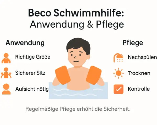 Beco Schwimmhilfe für Kleinkinder: Anwendung & Pflege. Ein Junge mit Schwimmflügeln im Wasser. Tipps für sichere Nutzung und Pflege.