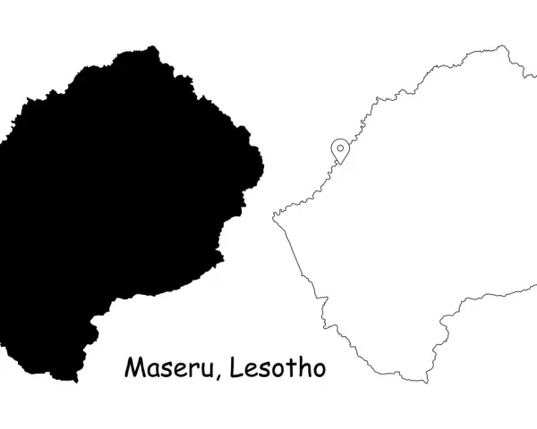 Dwie mapy Lesotho: jedna czarna, druga z konturem. Na obu zaznaczono Maseru.