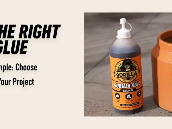 A bottle of Gorilla Glue Original sits next to a cracked terracotta pot being held by hands, illustrating common uses for repairing household items.