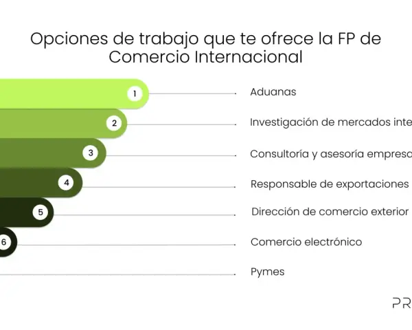 Opciones de trabajo en comercio internacional en España: aduanas, investigación de mercados, consultoría, exportaciones, comercio exterior, e-commerce y pymes.