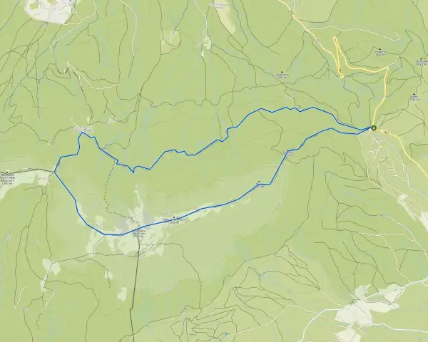 Mapa szlaku turystycznego w górach Beskidy, prowadzącego przez Babia Górę i okolice.