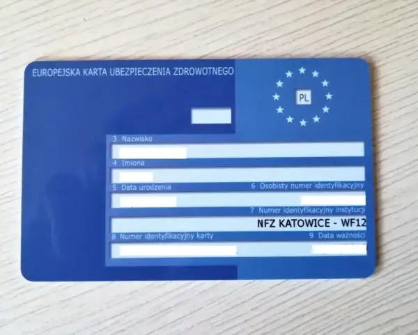 Europejska Karta Ubezpieczenia Zdrowotnego (EKUZ) z datą ważności. Ważna dla podróżujących po UE.