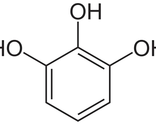 Chemische Struktur von Pyrogallol, einem Derivat des Phenols mit drei Hydroxylgruppen am Benzolring.