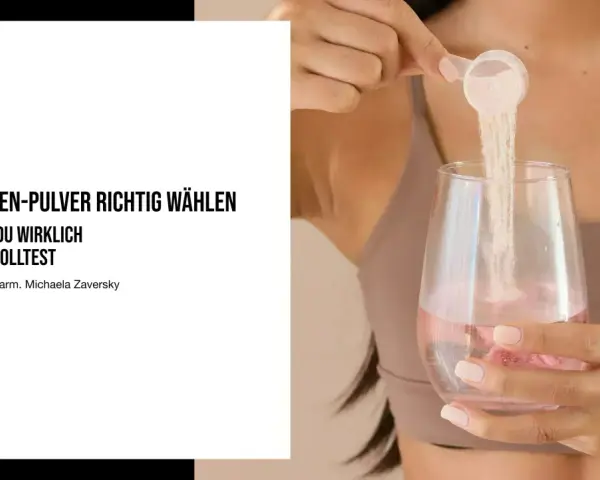 Frau gibt Kollagen-Pulver in ein Glas Wasser. Was ist das und worauf achten?