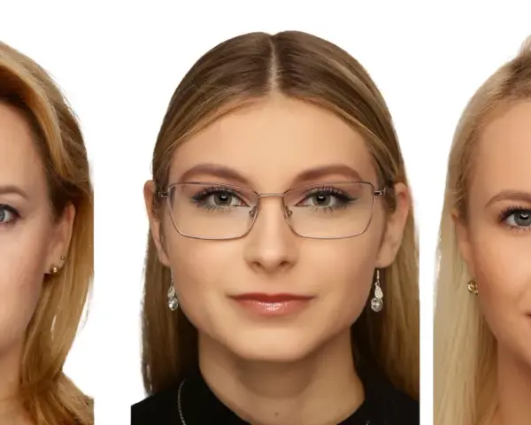 Trzy kobiety w zbliżeniu. Zastanawiasz się, jak się ubrać do zdjęcia do dowodu? Postaw na klasykę i stonowane kolory.