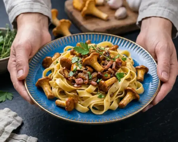 Pyszne fettuccine z kurkami i boczkiem, idealne na jesienny obiad. Prosty przepis na makaron z grzybami.