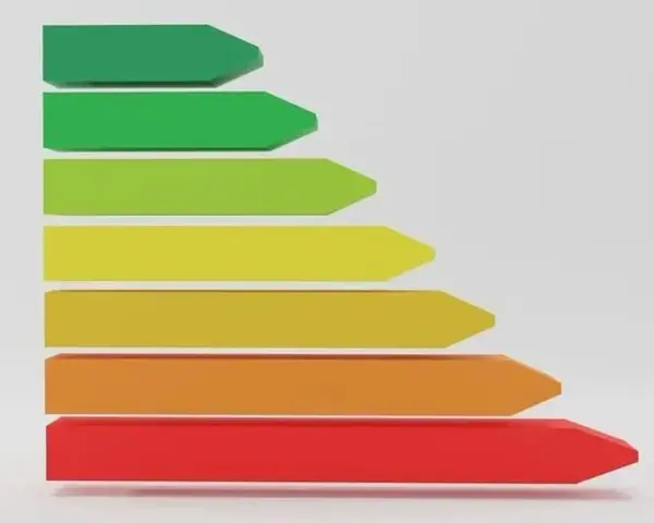 Gráfica de barras de colores, de verde a rojo, que representa la eficiencia energética en el hogar.