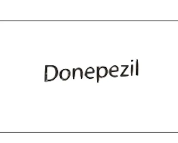 Napis "Donepezil" na białym tle.