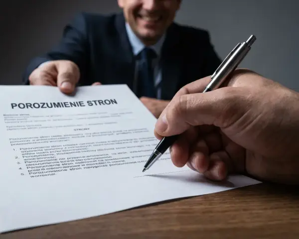 Podpisanie dokumentu "Porozumienie stron" - wzór wypowiedzenia umowy o pracę za porozumieniem stron.