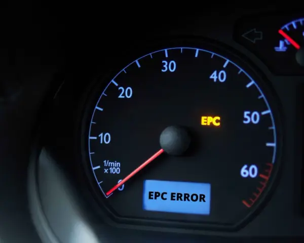Kontrolka EPC świeci się na desce rozdzielczej VW, sygnalizując błąd.