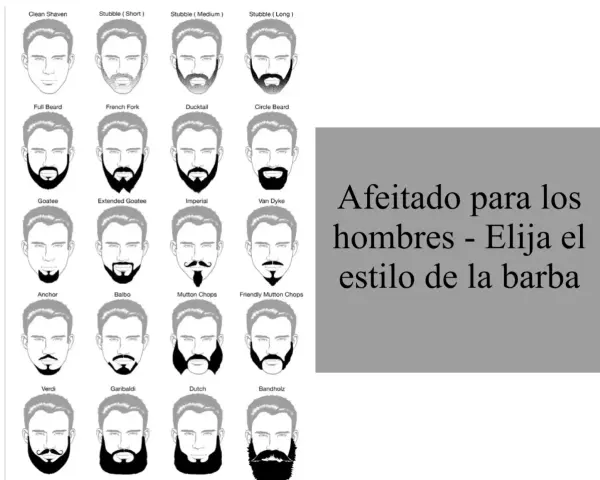 Ilustraciones de estilos de barba para hombres, desde afeitado hasta barba completa. Elige tu estilo de barba.