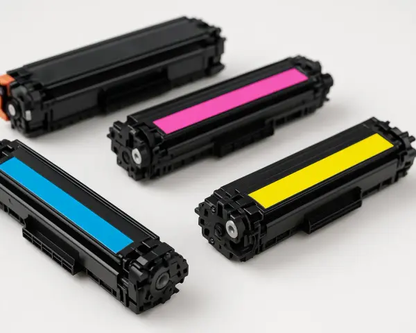 Cztery kolorowe tonery do drukarki: czarny, cyjan, magenta i żółty. To właśnie toner co to jest, proszek do druku.