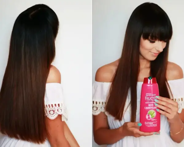Długie, lśniące włosy po użyciu odżywki do włosów Garnier Fructis. Zobacz, co daje odżywka do włosów dla objętości i blasku.