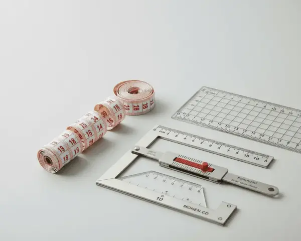 Ruban de couture nervuré et règles de précision, outils essentiels pour des mesures parfaites.