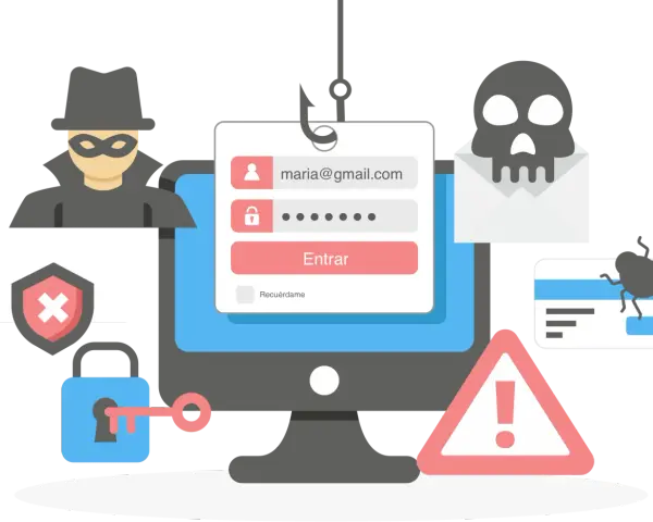 Ladrón acecha login, alerta de seguridad y tarjeta de crédito. ¡Es hora de eliminar phishing!