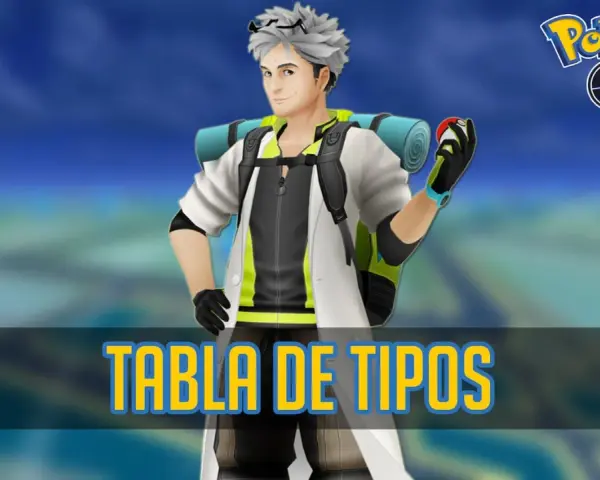 Personaje de Pokémon GO con tabla de tipos. Conoce las debilidades de cada tipo bicho para ganar batallas.