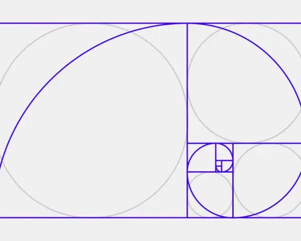 Espiral dorada que se expande, dividiendo rectángulos en proporciones perfectas.