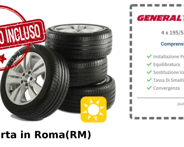 Offerta pneumatici General Tire 4 x 195/55R16 a Roma(RM), montaggio incluso. Prezzo 350€.