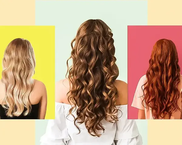 Trzy kobiety prezentują piękne, falowane włosy: blond, brązowe i rude. Każda fryzura jest unikalna.