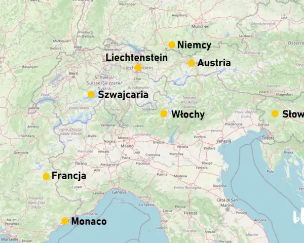 Gdzie są Alpy? Mapa pokazuje Alpy w Szwajcarii, Liechtensteinie, Austrii, Włoszech i Słowenii.