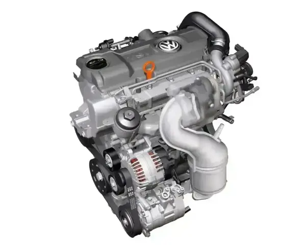 Silnik 1.6 TDI Volkswagena z turbosprężarką i paskiem napędowym.
