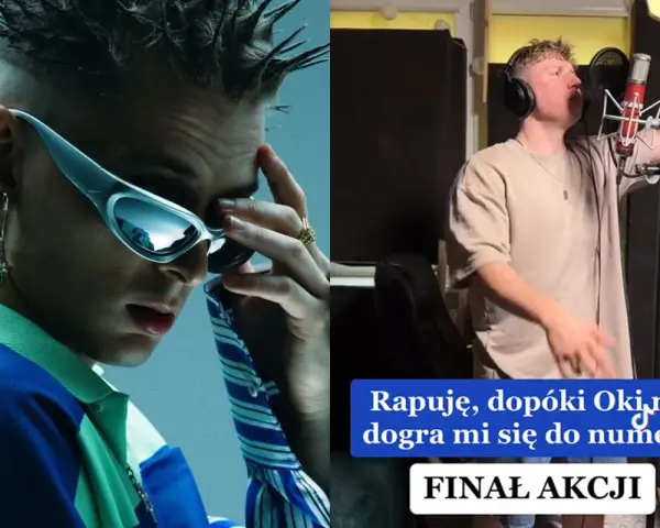 Oki 47, o co chodzi? Raper w okularach i w studiu nagraniowym.