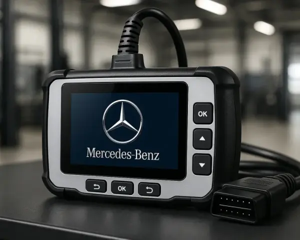 Diagnostikverktyg för Mercedes-Benz visar en lista med felkoder.