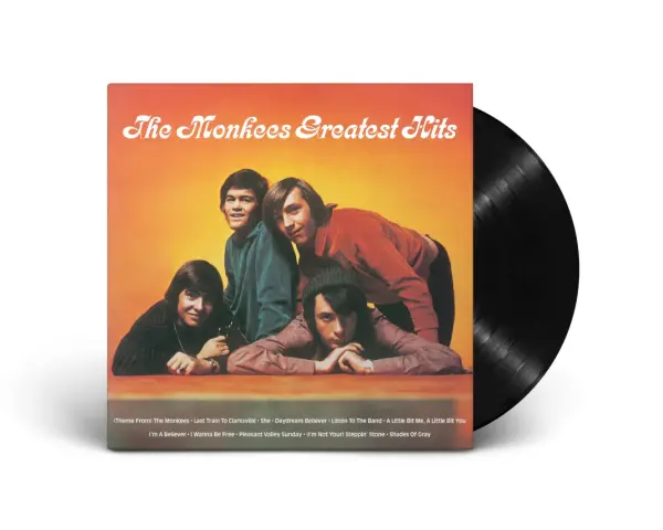 Die LP "The Monkees Greatest Hits" mit den vier Bandmitgliedern und Songtiteln wie "I'm A Believer".