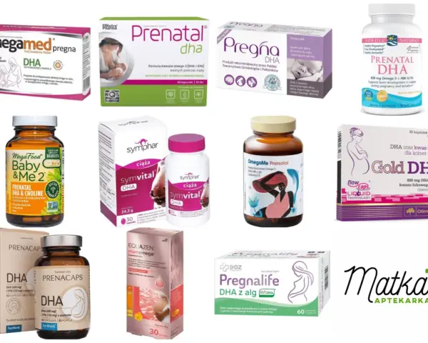 Suplementy diety z DHA dla kobiet w ciąży: Pregna, Omegamed, Symvital, Gold DHA, Prenacaps, Pregnalife, Equazen, OmegaMe, MegaFood.
