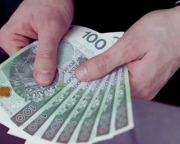 Dłonie trzymają stos banknotów 100 zł. Czy to wystarczy, by pokryć ile wynosi najniższa krajowa?