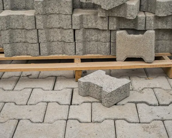 Stos kostki brukowej na palecie. Widać pojedyncze elementy, które posłużą do ułożenia nawierzchni. Zastanawiasz się, ile grysu pod kostkę potrzebujesz?