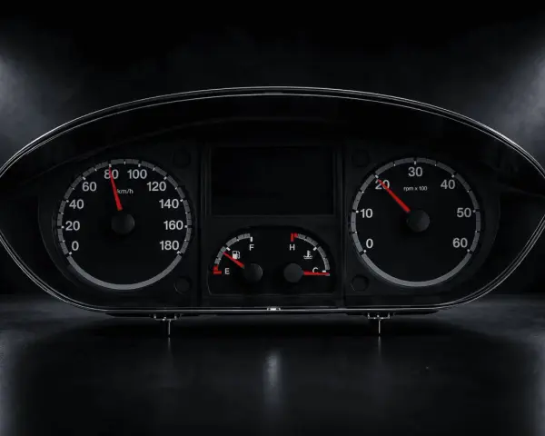 Instrumentpanel symboler Fiat Ducato: hastighetsmätare, varvräknare, bränsle- och temperaturmätare.