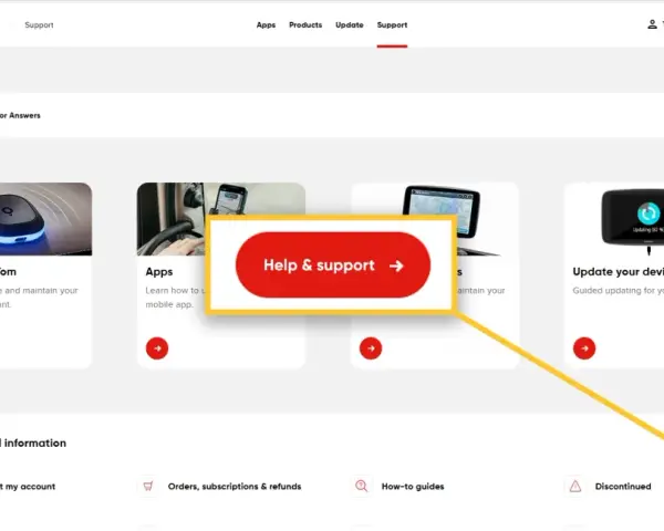 Strona wsparcia TomTom. Kliknij "Help & support", aby uzyskać pomoc.