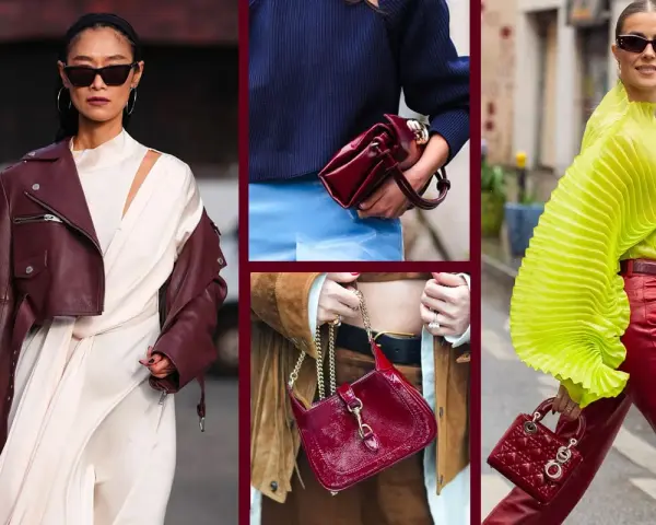 Moda donna: come abbinare il bordeaux con look audaci e chic. Giacche, borse e pantaloni in tonalità intense per un outfit di tendenza.