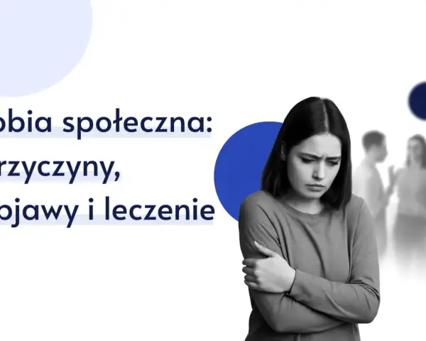Młoda kobieta z fobią społeczną czuje się samotna wśród rozmytych postaci.