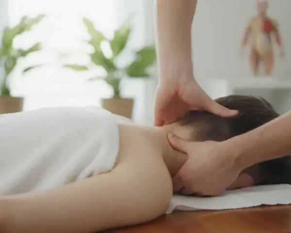 Terapia manualna karku, delikatna manipulacja powięzi dla ulgi w napięciu.