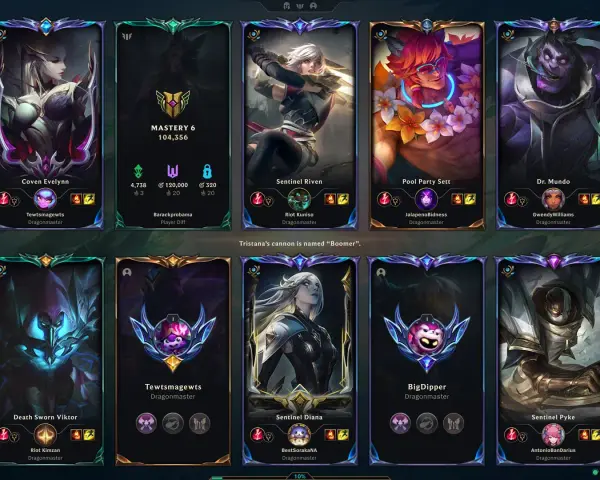 Ekran podsumowania gry League of Legends z awatarami postaci i nazwami graczy.