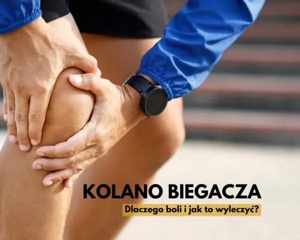Dłoń uciska bolące kolano biegacza. Fizjoterapia pomoże wrócić do formy.