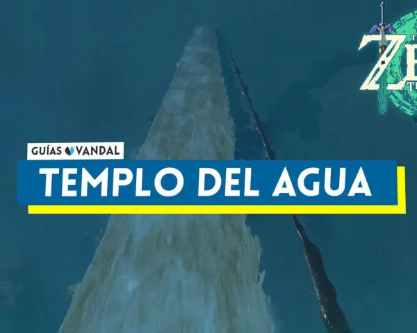 El templo del agua en Zelda Tears of the Kingdom se alza imponente, una cascada gigante que desafía la gravedad.