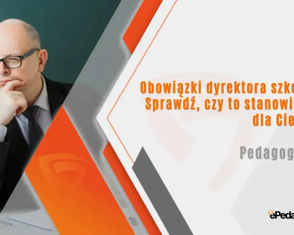 Zamyślony dyrektor szkoły podstawowej w okularach, zastanawia się nad obowiązkami. Czy to stanowisko dla Ciebie? Pedagogika.