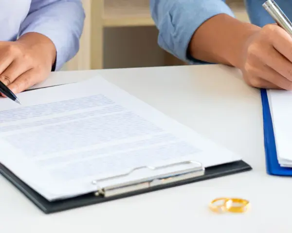 Deux mains signent des documents, symbolisant la fin d'une union. Attention au délai pour réclamer une prestation compensatoire.