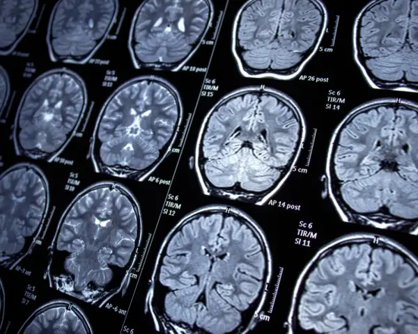 Przekroje mózgu na rezonansie magnetycznym, ukazujące jego strukturę. Badanie może pomóc w diagnozowaniu schorzeń, takich jak epilepsja.